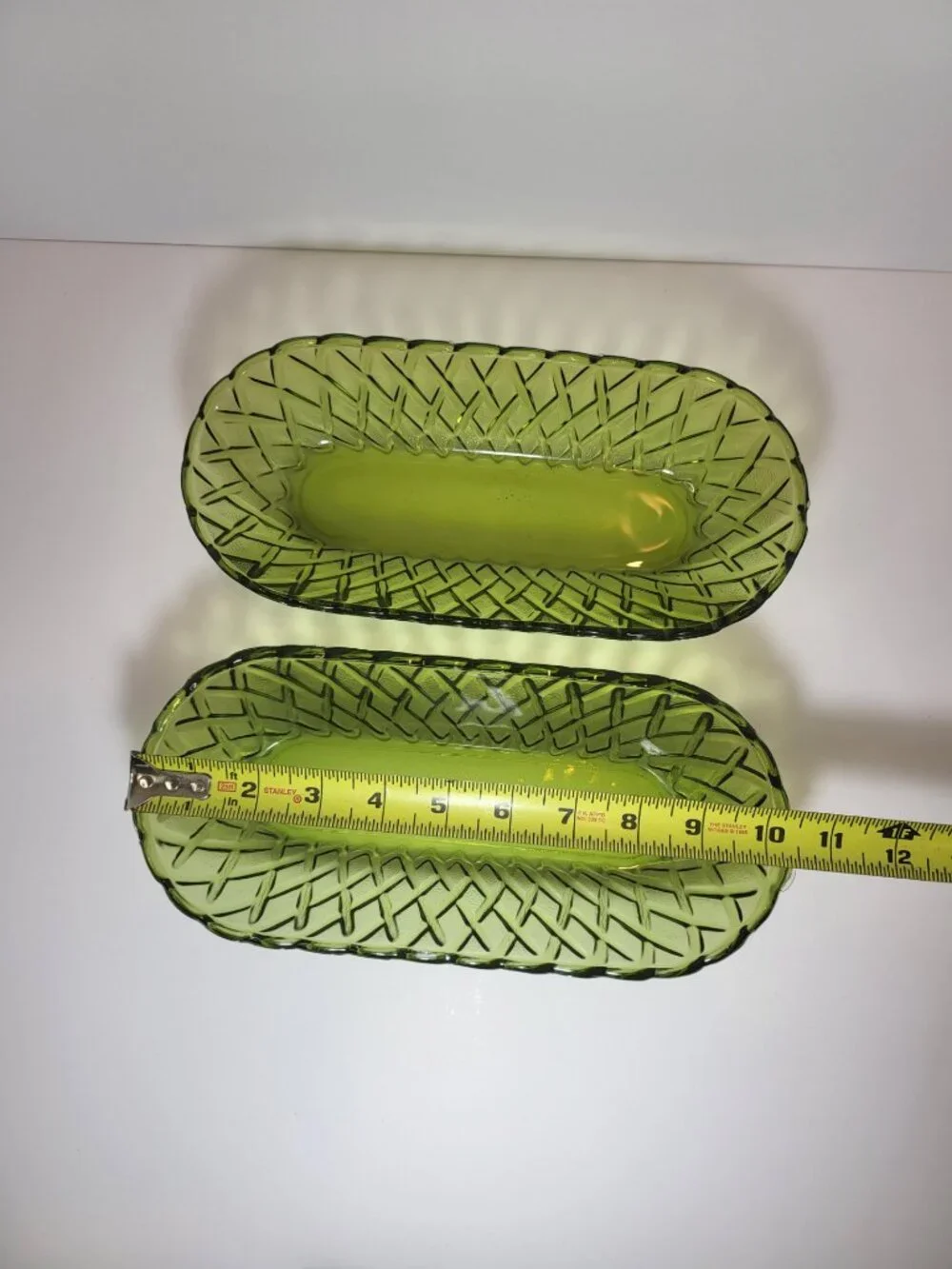 Vintage Avocado Green Glass Celery Dishes Set of 2,MCM Olive Green Serving Bowls